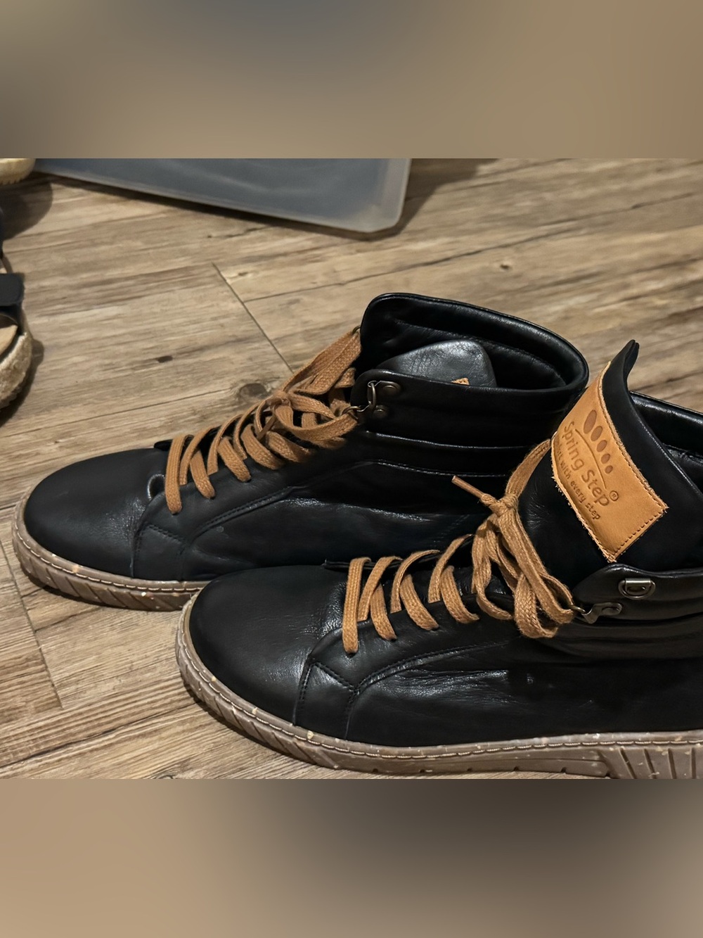 Men's Black High-Top Boots with Tan Accents